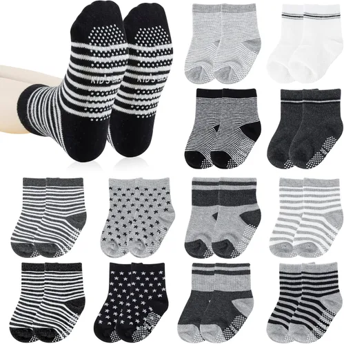 Miniatura 8 de Calcetines antideslizantes para bebé, 12 pares de calcetines de agarre de algodón, calcetines de agarre para bebé niño