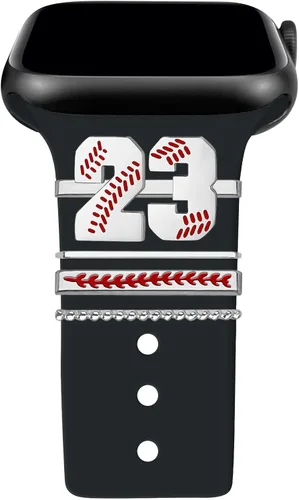 Miniatura 25 de Dijes de reloj de béisbol con números para niños de 00 a 30 atletas de números decorativos compatibles con accesorios de Apple Watch de 1.772 in