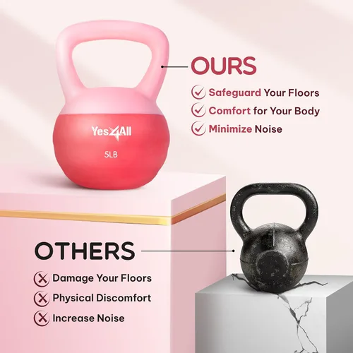 Miniatura 6 de Yes4All Pesa rusa suave, pesas rusas de entrenamiento de fuerza de PVC para mujeres, protección del suelo y silenciosa, mango ancho, pesas suaves