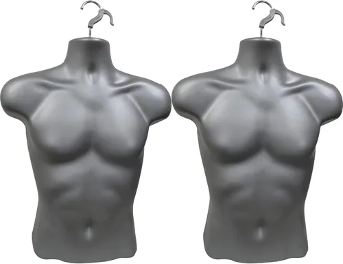 Miniatura 9 de 2 formas de inyección de maniquí masculino negro medio redondeado cintura cuerpo torso forma de vestido con solo gancho para colgar, tallas S-M