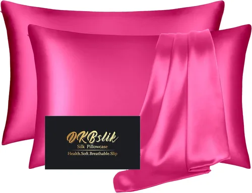 Miniatura 14 de Funda de almohada de seda para cabello y piel, fundas de almohada de seda de morera tamaño estándar, anti-acné, refrescante para dormir, seda Rosa