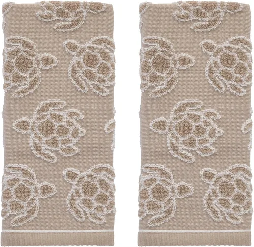 Miniatura 9 de SKL Home Ocean Coral - Juego de 2 toallas de mano esculpidas de 100% algodón premium, 450 GSM, jacquard reversible, suave y absorbente, tropical