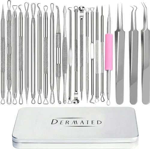 Kit de herramientas de 22 piezas de herramientas de acero inoxidable 410 para eliminar puntos negros, kit de herramientas extractoras de espinillas