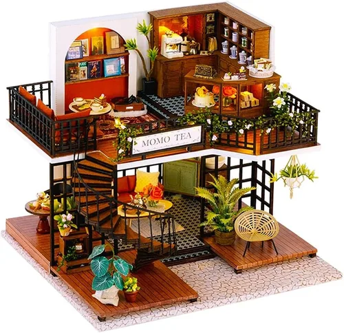 Roroom Kit de casa de muñecas en miniatura y muebles, modelo de casa de muñecas de madera en 3D con cubierta a prueba de polvo y movimiento musical,