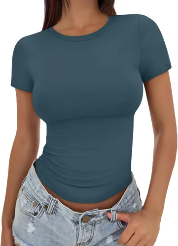 Miniatura 11 de Trendy Queen - Camisetas básicas para mujer, camisetas de verano, manga corta, ajustadas, linda ropa de entrenamiento para gimnasio