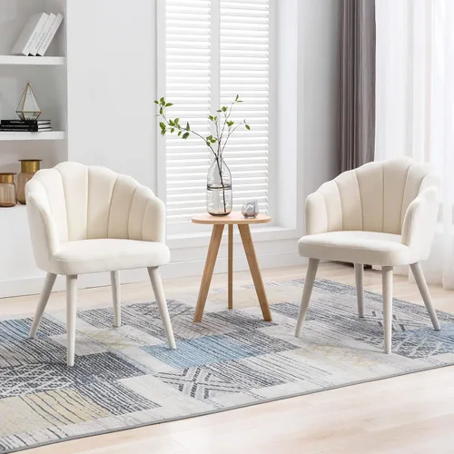 Miniatura 10 de Juego de 2 sillas de comedor de terciopelo modernas con respaldo de pétalos y patas de madera, cómodas sillas laterales tapizadas para comedor, Negro