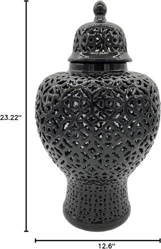 Miniatura 2 de Galt International Tarro de jengibre de celosía tallado a mano de 23 pulgadas con tapa, decoración del hogar de porcelana con intrincada decoración