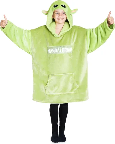 Disney The Mandalorian - Manta con capucha para niños y adolescentes, manta de forro polar Baby Yoda Verde