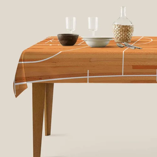 Miniatura 5 de Mantel rectangular decorativo para cancha de baloncesto, parquet para interiores de cancha de poliéster, para cocina, comedor, barbacoa, picnic