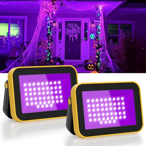 T-SUN Luces LED negras recargables, luz negra alimentada por batería, paquete de 2 luces LED negras para pesca del gato, fiesta, luces de escenario,