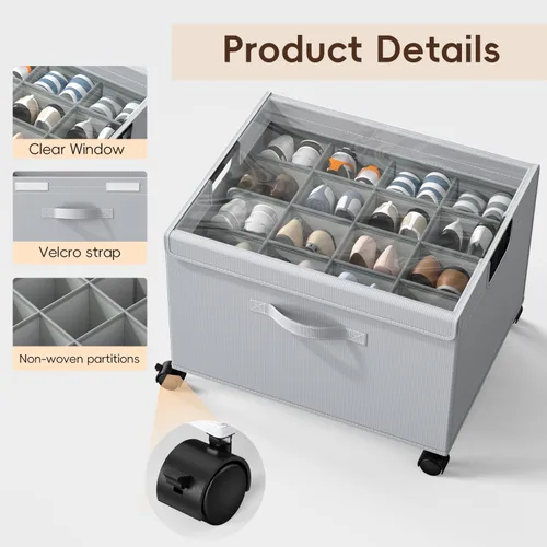 Miniatura 4 de HOUSE AGAIN Organizador de zapatos para armario, cajas de almacenamiento de zapatos con ruedas de 360°, marco de metal resistente que se adapta a