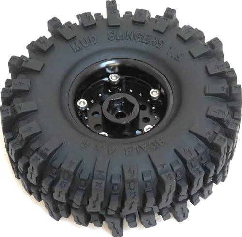 Miniatura 6 de HOBBYSOUL RC 1.9 Mud Slingers Neumáticos suaves pegajosos 4.724 in / 4.72 pulgadas y ruedas Beadlock de metal pesado 1.9 llantas negras para Traxxas