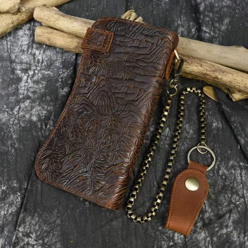 Miniatura 6 de LUUFAN Cartera larga de cuero genuino para hombre tarjetero con bolsillo para monedas
