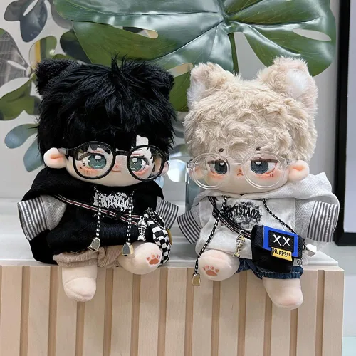 Miniatura 6 de niannyyhouse Ropa de muñeca de felpa de 5.9 in con capucha, jeans, camiseta, gafas, mochila, juguete de peluche suave, accesorios de vestir
