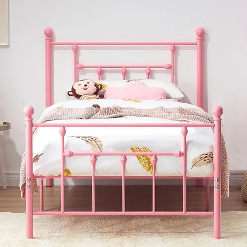 Miniatura 13 de VECELO Base de cama de plataforma metálica de tamaño matrimonial con cabecera y estribo, soporte de listones de acero resistente, base de colchón