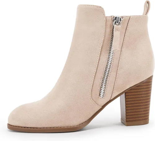 Miniatura 3 de Rilista Botines para mujer, tacón grueso, cremallera lateral, puntera puntiaguda, gamuza, para otoño e invierno