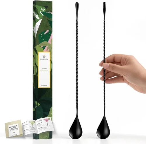 Miniatura 10 de Homestia Juego de 2 cucharas de barra negras de 12 pulgadas, cucharas de mezcla de cóctel de mango largo de acero inoxidable con mango en espiral