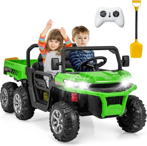 Miniatura 11 de OLAKIDS Carro Montable de 2 Asientos, Vehículo Eléctrico UTV Todoterreno de 12V con Control Remoto, Cama Volquete, Pala Extra, Música, USB, AUX, Rosa