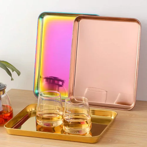 Miniatura 4 de Bandeja de acero inoxidable para mesa de café, plato de barbacoa, postre, plato de frutas, bandejas de desayuno, accesorios de cocina, oro rosa