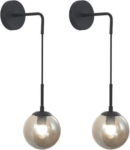 Miniatura 12 de KCO Juego de dos apliques de pared modernos de globo de vidrio, minimalistas, dorados, con cable ajustable, lámpara de lectura redonda de vidrio