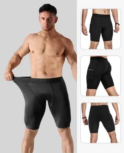 Miniatura 2 de Niksa Paquete de 5 pantalones cortos de compresión para hombre, ropa interior de compresión de elastano, pantalones cortos para correr