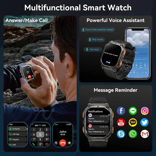 Miniatura 5 de AMAZTIM Reloj inteligente militar con GPS, 6 posicionamiento/brújula satélite, cuerpo de acero inoxidable, impermeable, batería extragrande de 480