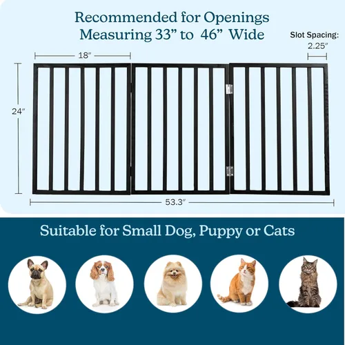 Miniatura 2 de Puerta para mascotas - Valla plegable de 3 paneles para perros de interior para escaleras, pasillos o puertas - Vallas para perros de madera