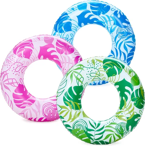 JOYIN Paquete de 3 flotadores de piscina, tubo de piscina para niños anillos de natación tubos inflables, anillos flotantes de hojas tropicales,