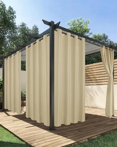 Miniatura 11 de HolidayIdeas Cortinas impermeables para patio, 4 paneles, 54 x 84 pulgadas, protección de privacidad y filtrado de luz, cortinas exteriores con Negro