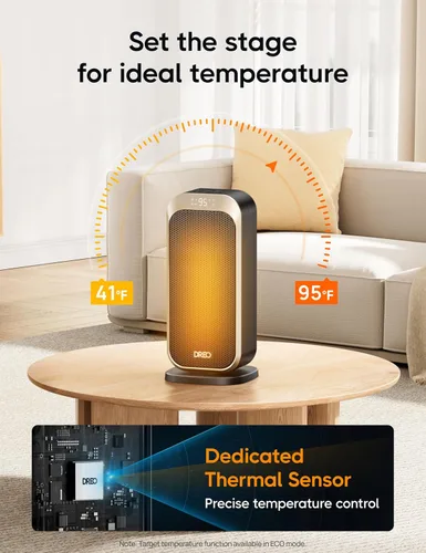 Miniatura 7 de DREO Calentadores de espacio para uso en interiores, calentador eléctrico portátil de 1500 W con control remoto y termostato, cerámica PTC, calor