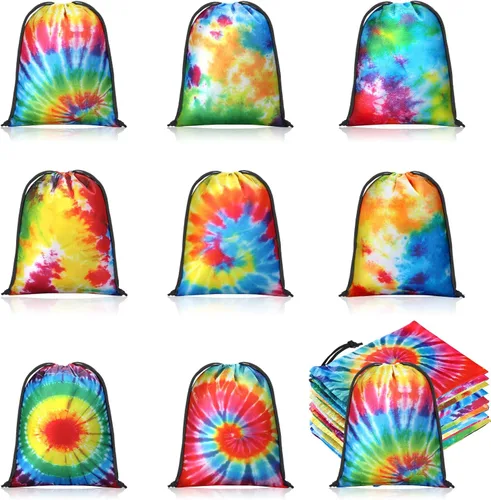 24 bolsas de 7 x 5 pulgadas con cordón de teñido anudado, bolsas reutilizables de poliéster coloridas para dulces para suministros de fiesta de
