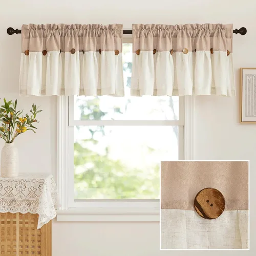 Miniatura 9 de NICETOWN Cenefa con textura de lino para ventana de cocina y sala de estar, filtrado de luz, estilo campestre bohemio, con bolsillo para barra, 2