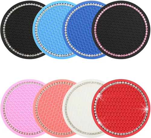 Miniatura 9 de yousheng 2 posavasos brillantes para automóvil, inserto universal para vehículo, inserto de silicona antideslizante de diamantes de imitación