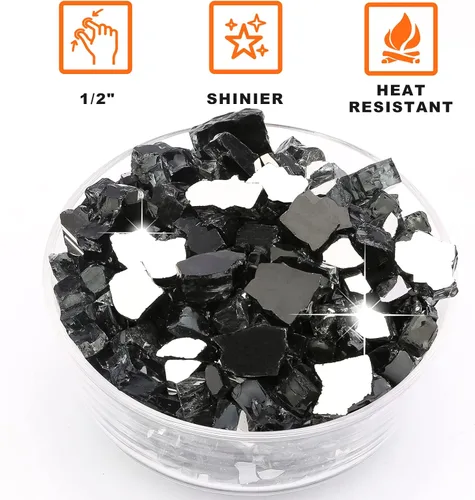 Miniatura 7 de Vidrio ignífugo de 10 libras, vidrio reflectante negro de 1/2 pulgada para fogata de propano, rocas de vidrio para hogueras seguras para chimenea
