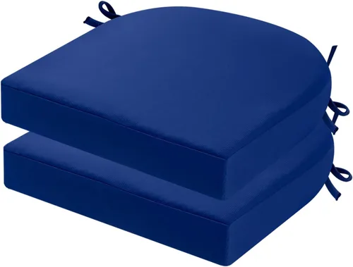 Miniatura 15 de idee-home Juego de 2 cojines de silla al aire libre, cojines de silla de patio de 19" x 19" x 3" gruesos impermeables con lazos para muebles