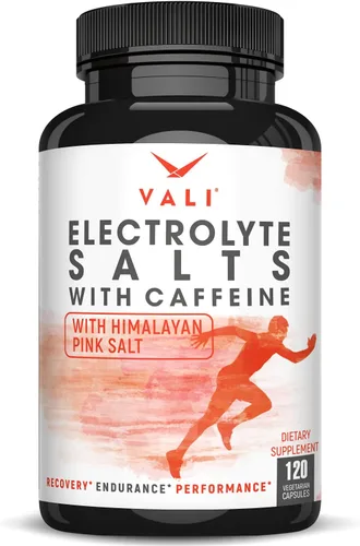 VALI Sales electrolíticas más 40 mg de cafeína. Pastillas de reemplazo de rehidratación oral rápida. Suplemento en polvo de nutrición de