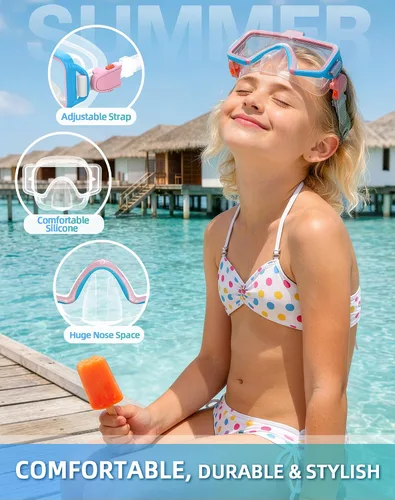 Miniatura 5 de Gafas de natación para niños con cubierta para la nariz, gafas de natación antivaho de dos colores para 6-14, máscara de buceo de esnórquel