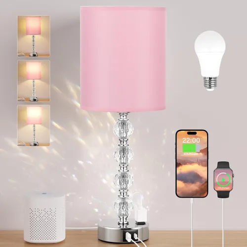 Miniatura 13 de Lámparas de noche táctiles blancas para dormitorios, lámpara de mesa de cristal con puerto de carga USB C+A y mesita de noche de salida de CA