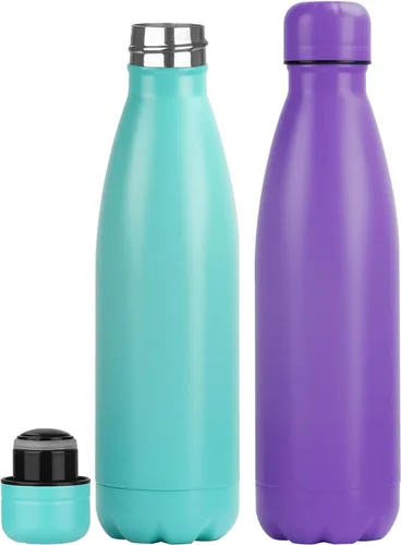 Miniatura 21 de OWS - Botellas de agua aisladas de 17 onzas a granel paquete de 1/2/4 botellas de agua deportivas de metal, botella de doble pared al vacío sin BPA