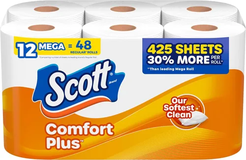 Miniatura 10 de Scott ComfortPlus - Papel higiénico con tubo perfumado suave a lavanda, 12 mega rollos, 310 hojas por rollo, apto para fosas sépticas, papel