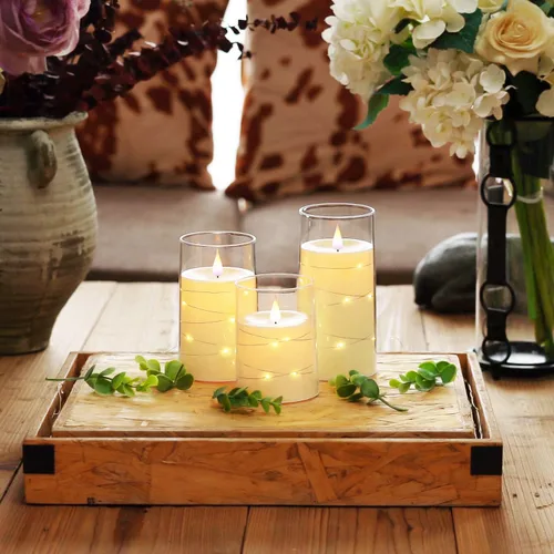 Miniatura 7 de Homemory Velas parpadeantes sin llama con tira de luces, velas que funcionan con pilas, luces LED de cadena integradas, vela de plexiglás irrompible