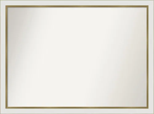 Miniatura 214 de Amanti Art Espejo de baño blanco para sobre el fregadero, 30 x 35 pulgadas, espejo de tocador rectangular estrecho de Eva de oro blanco, marco