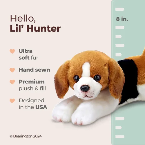 Miniatura 2 de Bearington Lil' Hunter Beagle - Animal de peluche suave y esponjoso de 8 pulgadas, Beagles de peluche realistas, adorables peluches de cachorro