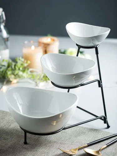 Miniatura 3 de Miamolo Tazones de Servir de 3 Niveles con Soporte, Platos para Servir Chips y Conjunto de Servir Dip para Fiestas de Entretenimiento, Cuenco
