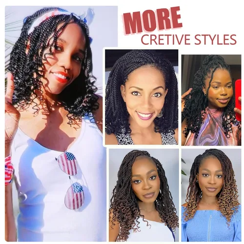 Miniatura 6 de Trenzas de ganchillo senegalés Color 4 Cabello pre-trenzado de ganchillo senegalés para mujeres negras de 12 pulgadas Paquete de 8 trenzas