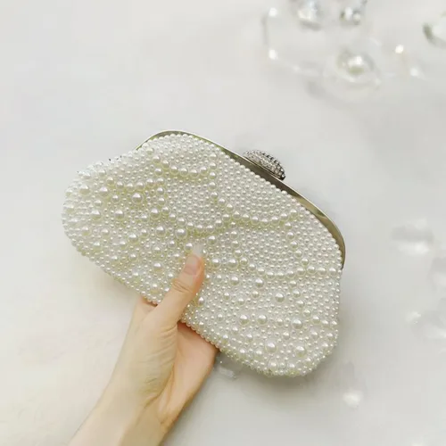 Miniatura 6 de Aovtero Bolso de mano de perlas para mujer, bolso de noche formal con cuentas completas con cadena