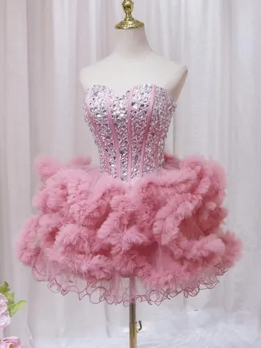 Miniatura 3 de Vestidos de tul para fiesta de exalumnos, vestidos brillantes de quinceañera, vestido de baile corto de cóctel, vestidos de graduación para jóvenes