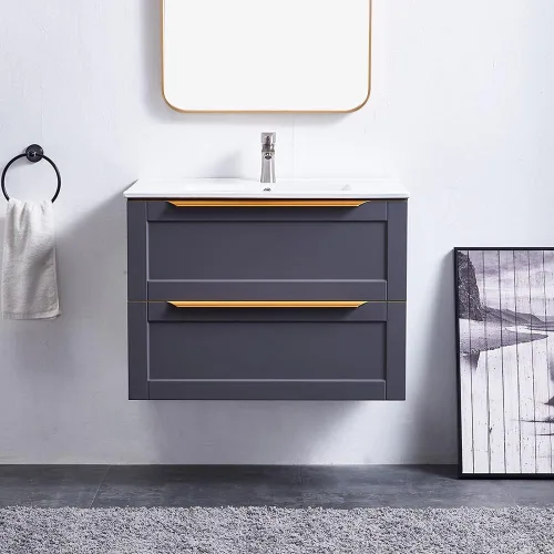 Vanidad flotante de 30 pulgadas, juego de tocador de baño de montaje en pared azul, tocador de baño moderno con fregadero, armario de baño combinado