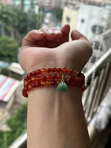 Miniatura 4 de YinZhiBoo Pulsera de cuentas de ágata roja natural con corona, cristal