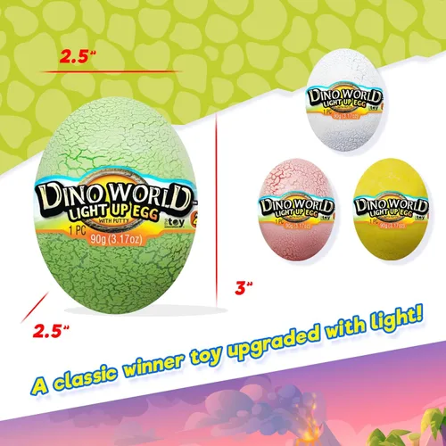 Miniatura 5 de JA-RU Slime - Huevos de dinosaurio con luces, 4 huevos surtidos, incluye dinosaurio sorpresa, limo de neón, luces intermitentes, juguetes de Pascua